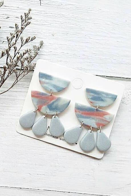 M O O D Y • B L U E S - The Rain Polymer Clay Earrings | Unique Contemporary Polymer Clay Statement Earrings
